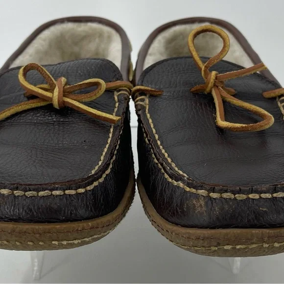 LL Bean Moccasin Slipper Brown Moc Toe Slip-On Loafer Leather 212984 Mens 10 Med - Picture 3 of 14